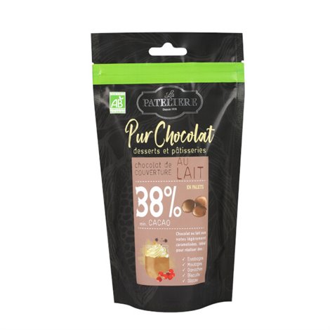 Palets de chocolat de couverture au lait bio 38% 200g