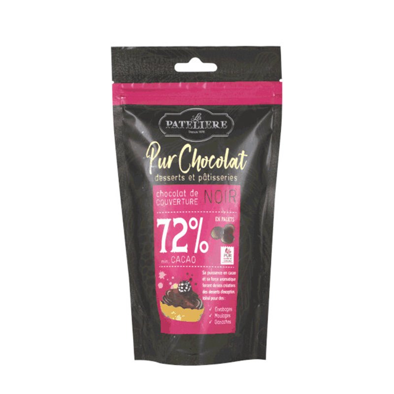 Palets de chocolat noir de couverture 72% 200g