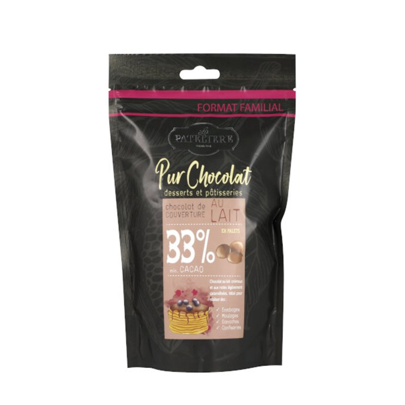 Palets de chocolat de couverture au lait 33% 380g