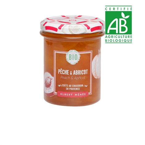 BIO Confiture Extra de Pêche et d'Abricot 230 g                           Disponible au 1er juillet 2020