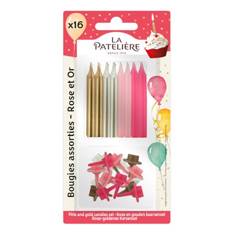 Bougies assorties - rose et or x16 32g